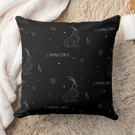 黒と白のやぎ座の星座パターン クッション (ブランケット)