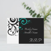 黒と白のアクア スワール 結婚式の招待状に合わせた RSVP (スタンド正面)