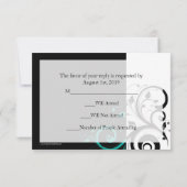 黒と白のアクア スワール 結婚式の招待状に合わせた RSVP (裏面)