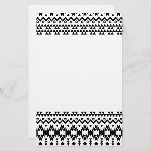 黒と白のアステカ幾何学ベクトルパターン 便箋 (正面/裏面)