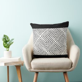 黒と白のアフリカの泥の布のパターン クッション