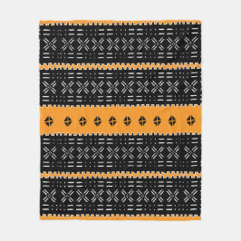 黒と白のアフリカの泥の布模様 フリースブランケット