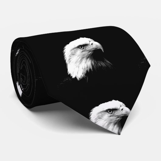 黒と白のアメリカのハゲのイーグルタイ ネクタイ (ロール)