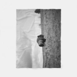 黒と白のアメリカンバイソン立ち小 フリースブランケット