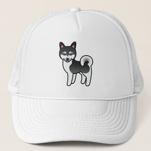 黒と白のアラスカン・クリー・カイの犬のイラスト キャップ (正面)