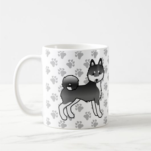 黒と白のアラスカン・クリー・カイ かわいい犬と足 コーヒーマグカップ (左)