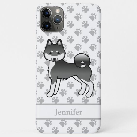 黒と白のアラスカン・クレー・カイ 愛犬の名前入り Case-Mate iPhoneケース (裏面)