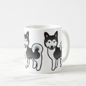 黒と白のアラスカン・マラミュートの犬のイラスト コーヒーマグカップ (正面右)
