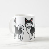 黒と白のアラスカン・マラミュートの犬のイラスト コーヒーマグカップ (正面左)