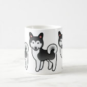 黒と白のアラスカン・マラミュートの犬のイラスト コーヒーマグカップ (中央)