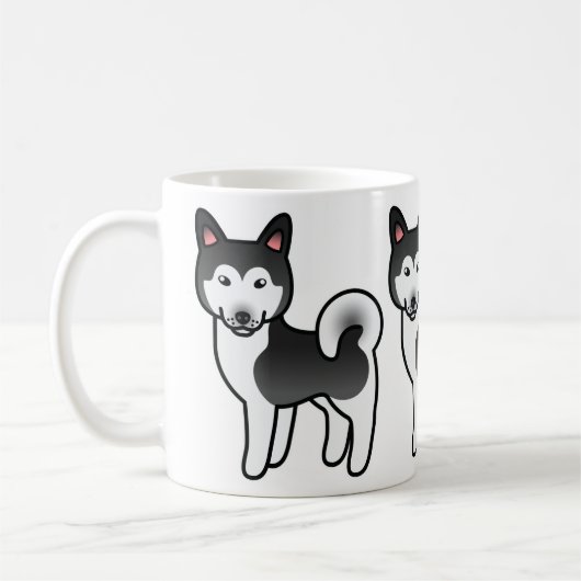 黒と白のアラスカン・マラミュートの犬のイラスト コーヒーマグカップ (左)