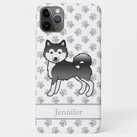 黒と白のアラスカン・マラミュート かわいい犬と名前 Case-Mate iPhoneケース (裏面)