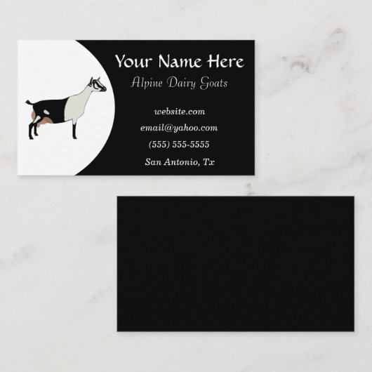 黒と白のアルペン酪農用ヤギ 名刺 (正面/裏面)