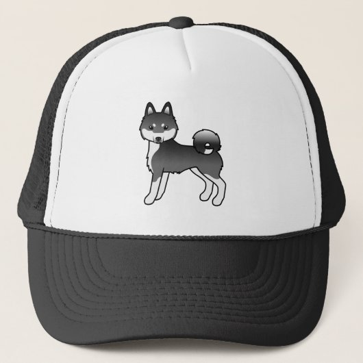 黒と白のアルaskan Klee Kai かわいいキャラクタードッグ キャップ (正面)