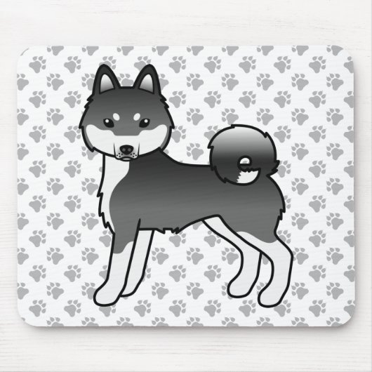 黒と白のアルaskan Klee Kai かわいいキャラクタードッグ マウスパッド (正面)