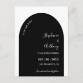 黒と白のアーチウェディング日付を保存 案内ポストカード (正面)