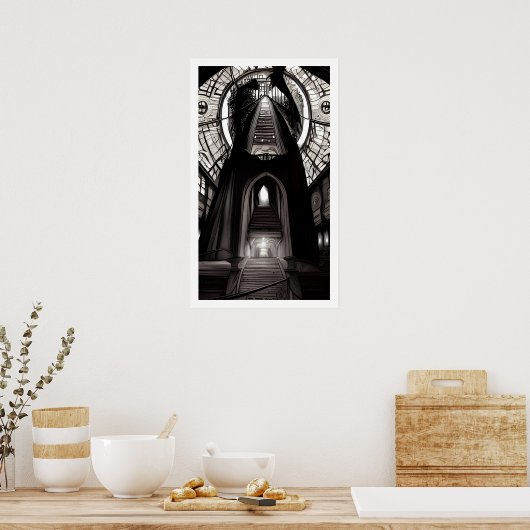 黒と白のアールデコ階段はどこへ?ポスター ポスター (キッチン)