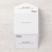 黒と白のイニシャルとアンパサンド、ローズの結婚式 オールインワン招待状 (外側)