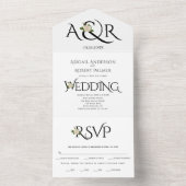 黒と白のイニシャルとアンパサンド、ローズの結婚式 オールインワン招待状 (内側)