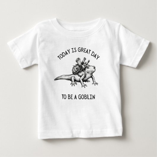 黒と白のイモリの冒険スケッチイラスト ベビーTシャツ (正面)