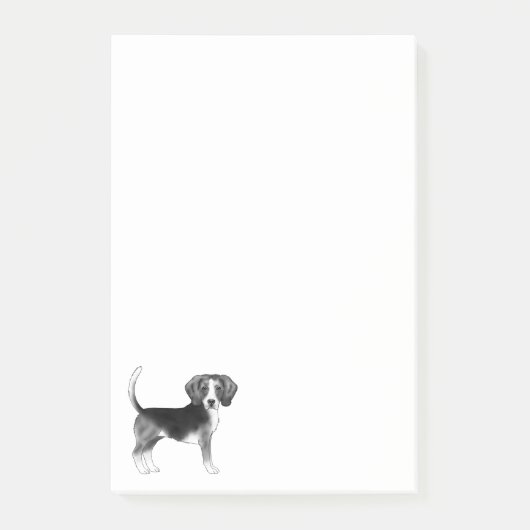 黒と白のイラストで描かれたかわいいビーグル犬 ポストイット (正面)