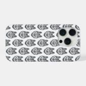 黒と白のインクと水彩画のシベリアンハスキー iPhoneケース (裏面横)