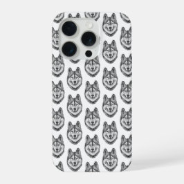 黒と白のインクと水彩画のシベリアンハスキー iPhone 15 PROケース