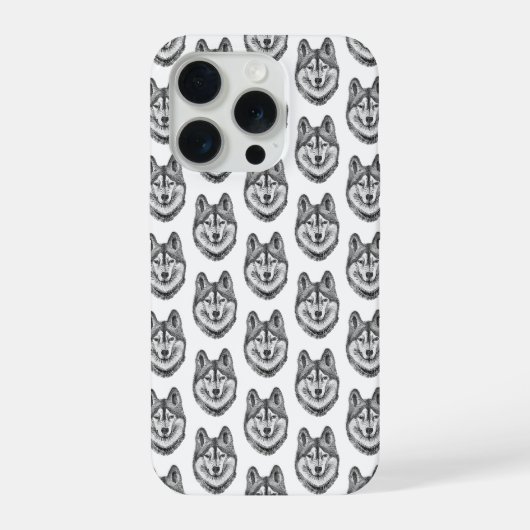 黒と白のインクと水彩画のシベリアンハスキー iPhoneケース (裏面)
