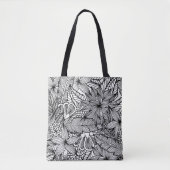 黒と白のインクのトロピカルエスケープパターン トートバッグ (正面)