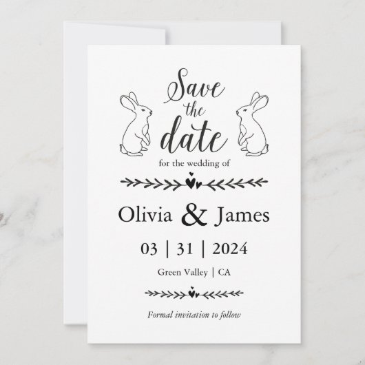 黒と白のイースターの日付を保結婚存 招待状 (正面)