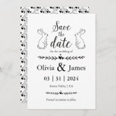 黒と白のイースターの日付を保結婚存 招待状 (正面/裏面)