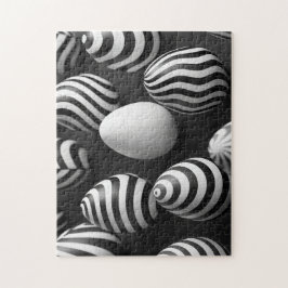 黒と白のイースターストライプ卵 ジグソーパズル