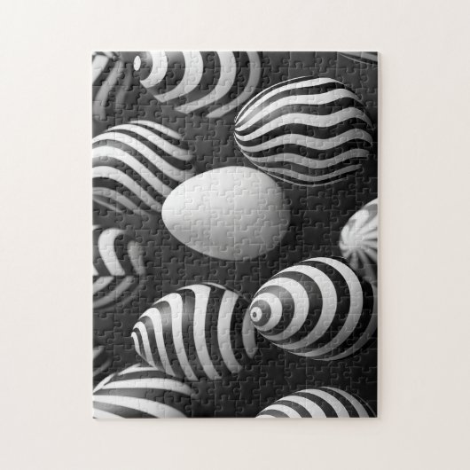 黒と白のイースターストライプ卵 ジグソーパズル (縦)
