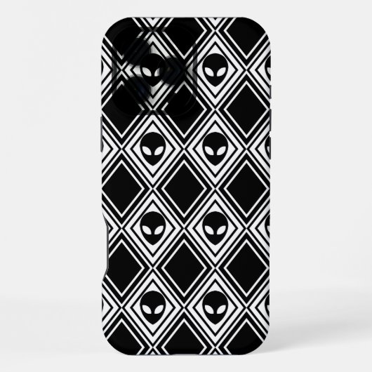 黒と白のエイリアン・アーガイル柄 iPhoneケース (裏面)