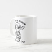 黒と白のエイリアン コーヒーマグカップ (正面左)