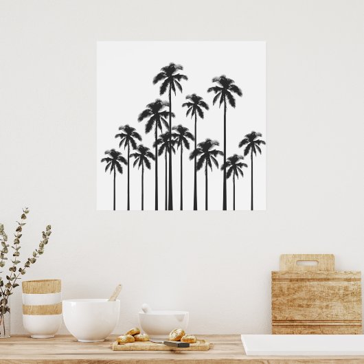 黒と白のエキゾチックな熱帯ヤシの木 ポスター (キッチン)