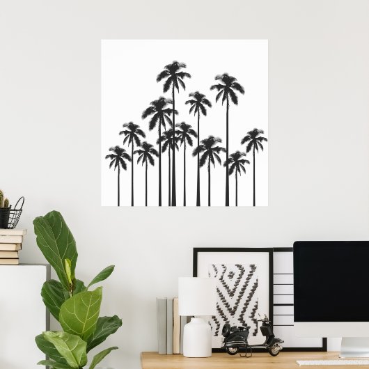 黒と白のエキゾチックな熱帯ヤシの木 ポスター (ホームオフィス)