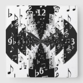 黒と白のエコー音楽ノート壁時計 スクエア壁時計 (正面)