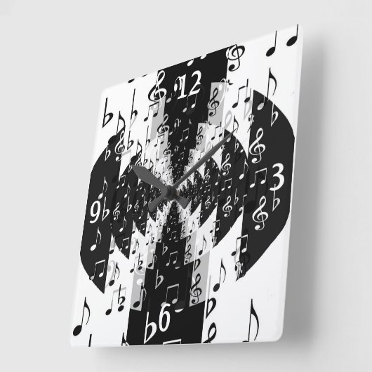 黒と白のエコー音楽ノート壁時計 スクエア壁時計 (傾斜)