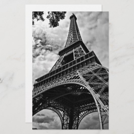 黒と白のエッフェル塔 パリ ヨーロッパ 旅行 便箋 (正面/裏面)
