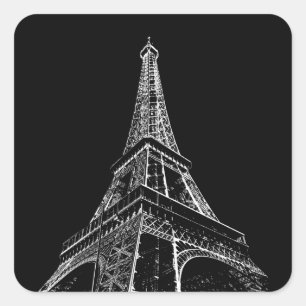 黒と白のエッフェル塔 パリ 旅行 ヴィンテージ スクエアシール