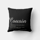 黒と白のエレガントなスクリプトいとこ定義 クッション (裏面)