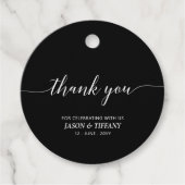 黒と白のエレガントなスクリプトパーティー ありがとう フェイバータグ (正面)