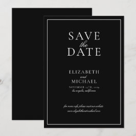 黒と白のエレガントなスクリプト結婚式のSave the Date 招待状
