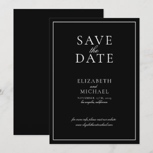 黒と白のエレガントなスクリプト結婚式のSave the Date 招待状