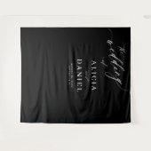 黒と白のエレガントなモダン結婚式の背景 タペストリー (正面(横))