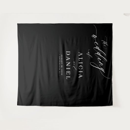 黒と白のエレガントなモダン結婚式の背景 タペストリー (正面(横))