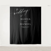 黒と白のエレガントなモダン結婚式の背景 タペストリー (正面)