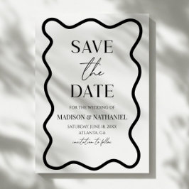 黒と白のエレガントな波状の縁取りの結婚式 セーブザデート