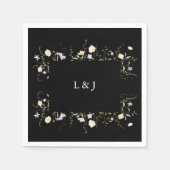 黒と白のエレガントワイルドフラワー結婚のフローラ スタンダードカクテルナプキン (正面)